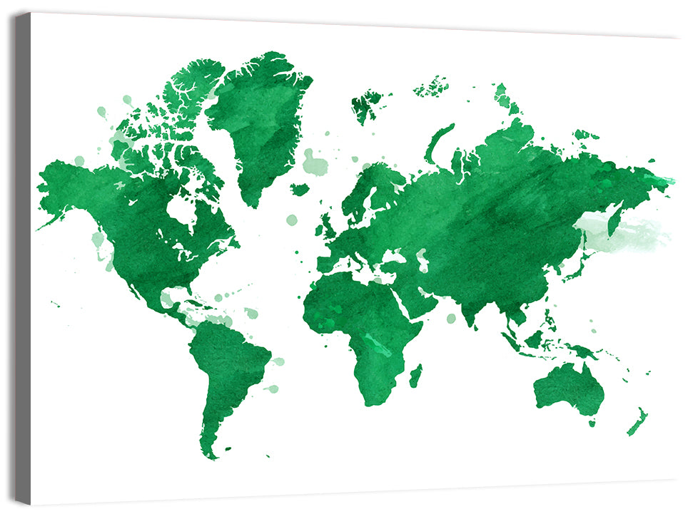 Green Watercolor World Map Wall Art, canvas print, landscape