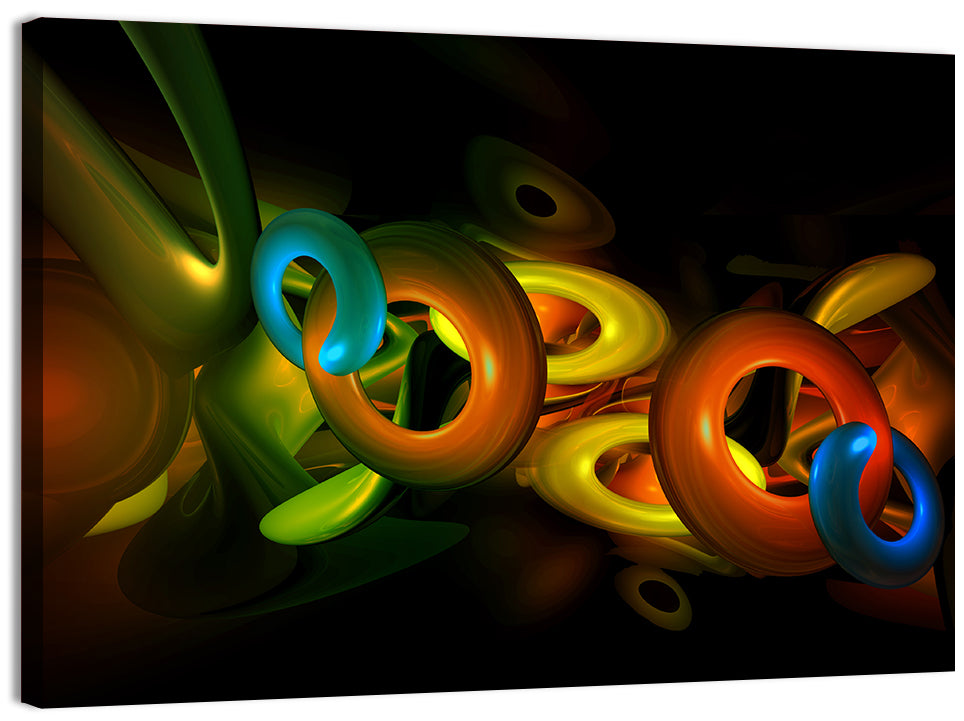 Colorful 3d Geometric Rings Wall Art, canvas print, landscape