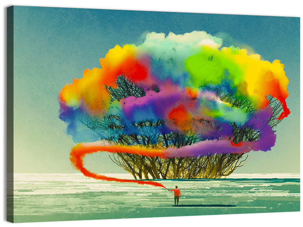 Tree with Smoke Flare Wall Art, canvas print, landscape