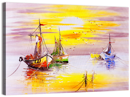 Three Sailboats at Sunset Wall Art