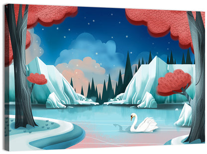 Swan Lake Twilight Illustration Wall Art