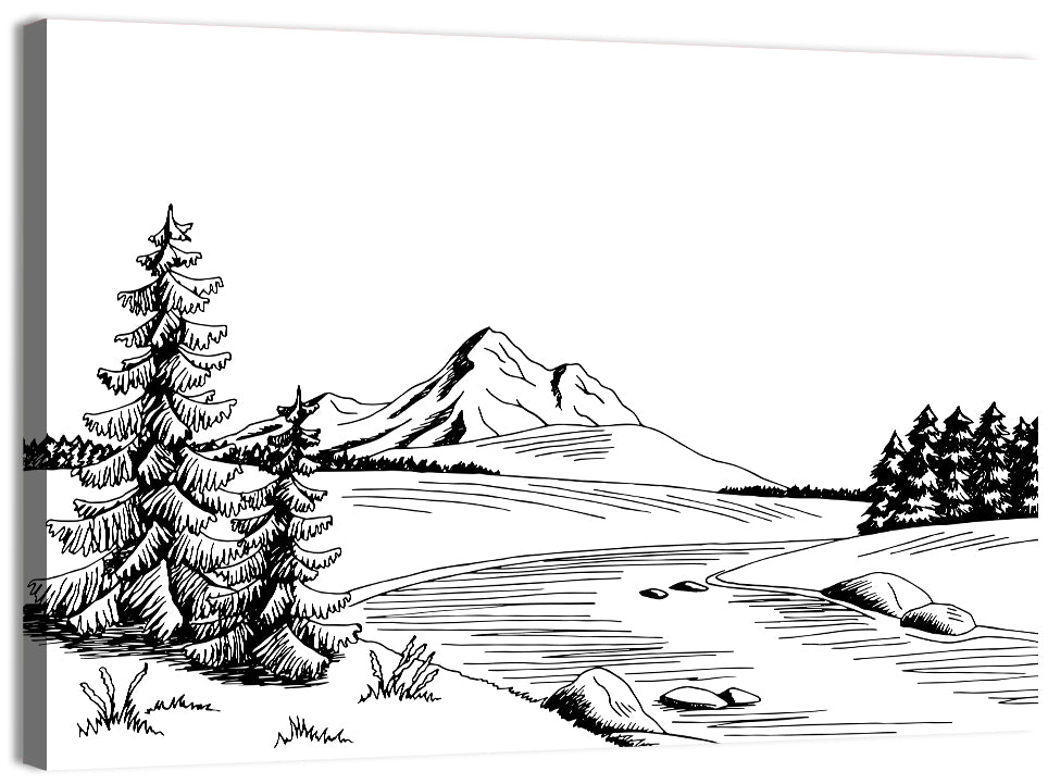 Pine, Peak and River Line Wall Art