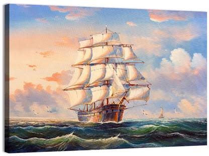 Tall Ship at Golden Sunset Wall Art