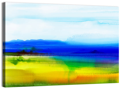 Watercolor Field with Mountains Wall Art