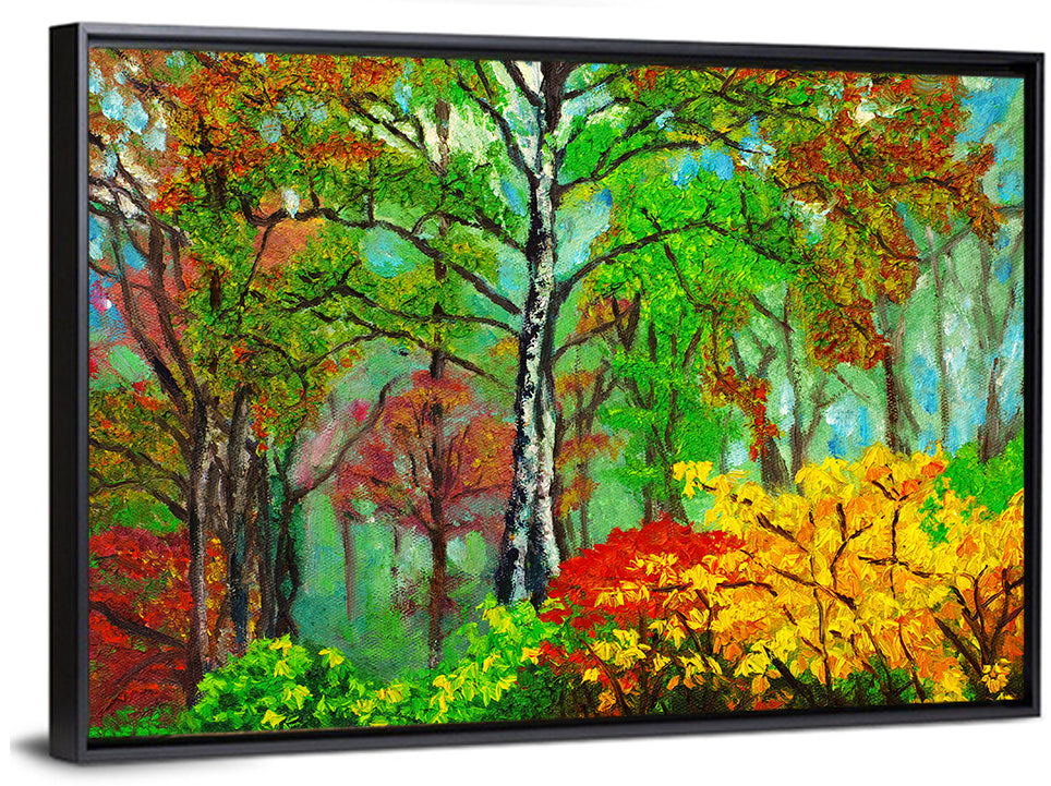 Vibrant Birch Forest Illustration Wall Art