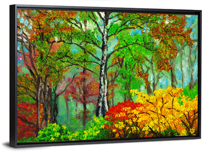 Vibrant Birch Forest Illustration Wall Art