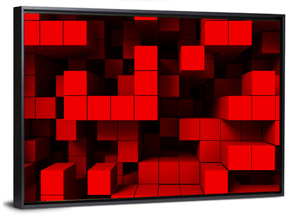 Crimson Cubes Geometric Pattern Wall Art