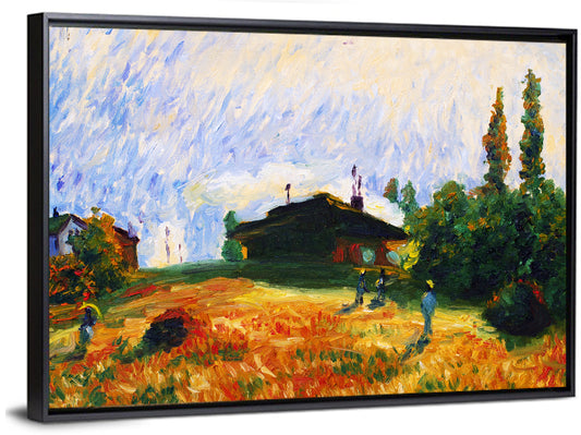 Sunlit Village Field Illustration Wall Art