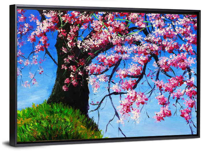 Spring Cherry Tree Illustration Wall Art as a framed canvas