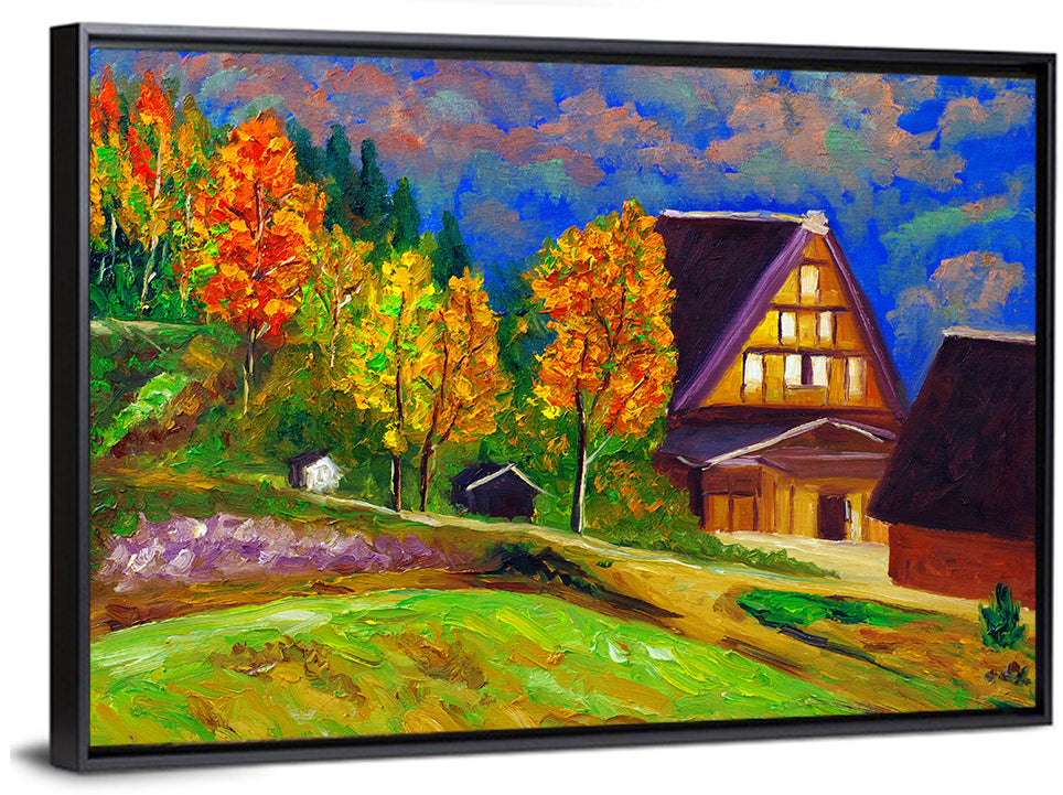 Thatched Cottage Autumn Illustration Wall Art