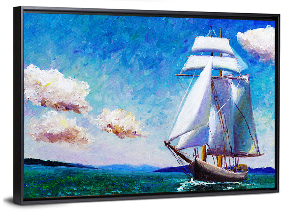 Sailboat with White Sails Seascape Wall Art