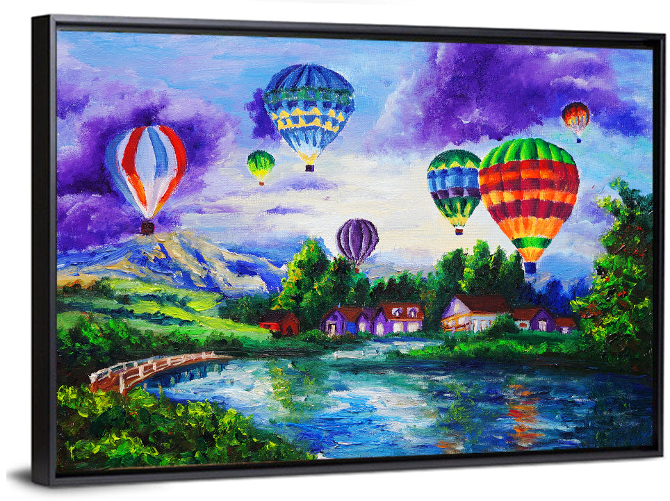 Vibrant Hot Air Balloons Over Lake Wall Art