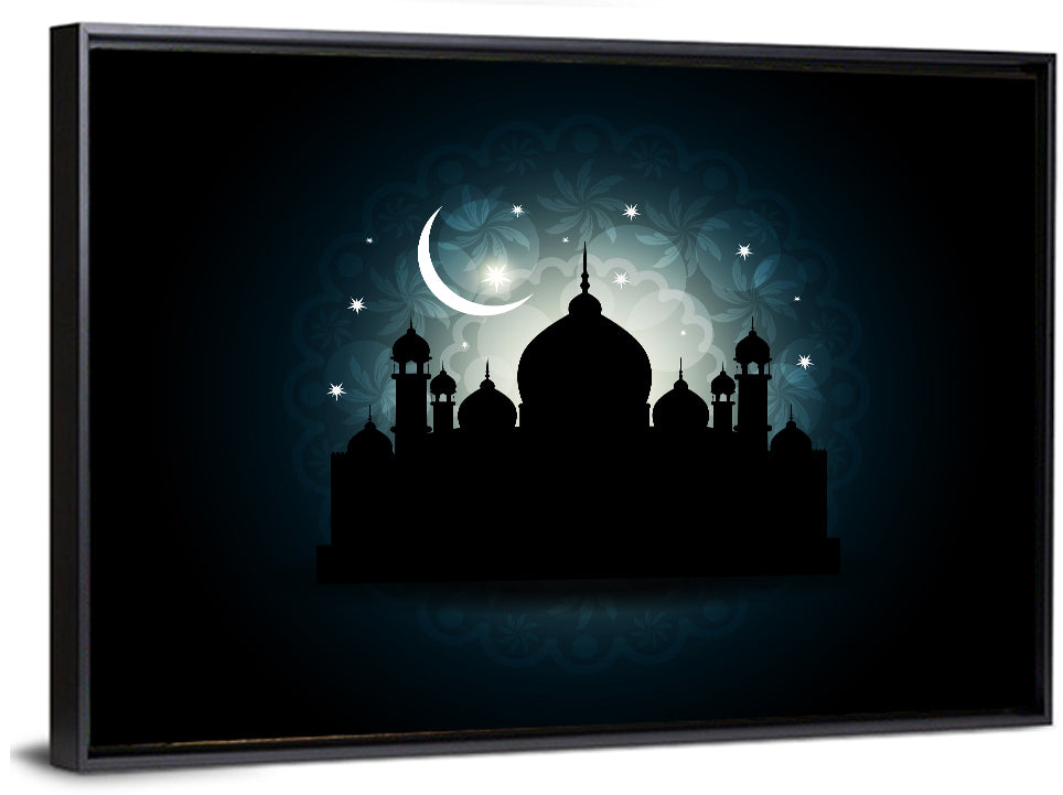 Mosque Silhouette with Crescent Moon Wall Art