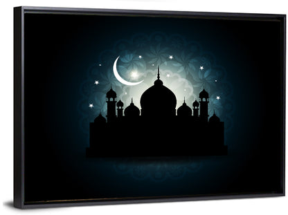Mosque Silhouette with Crescent Moon Wall Art