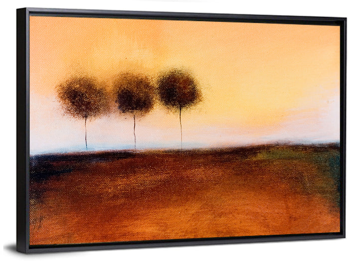 Three Trees at Dusk Wall Art as a framed canvas