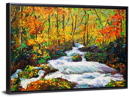 Autumn Forest Stream with Rapids Wall Art