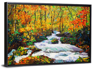 Autumn Forest Stream Illustration Wall Art