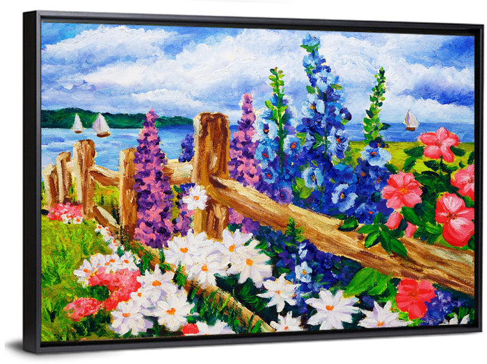 Seaside Floral Oil Painting Wall Art as a framed canvas