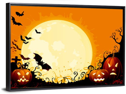 Full Moon Halloween Illustration Wall Art