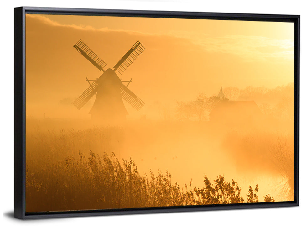 Golden Dutch Windmill Sunrise Wall Art