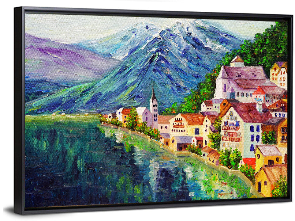 Hallstatt Lakeside Village Illustration Wall Art