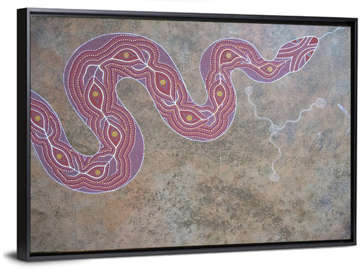 Indigenous Serpent Dot Painting Wall Art as a framed canvas