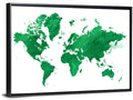 Green Watercolor World Map Wall Art