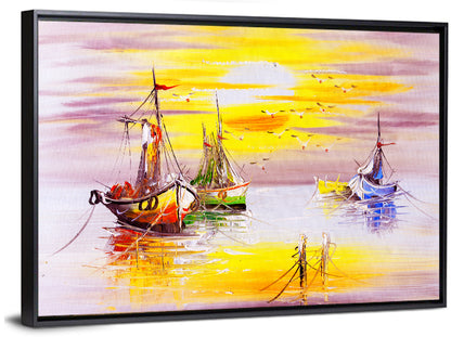 Three Sailboats at Sunset Wall Art