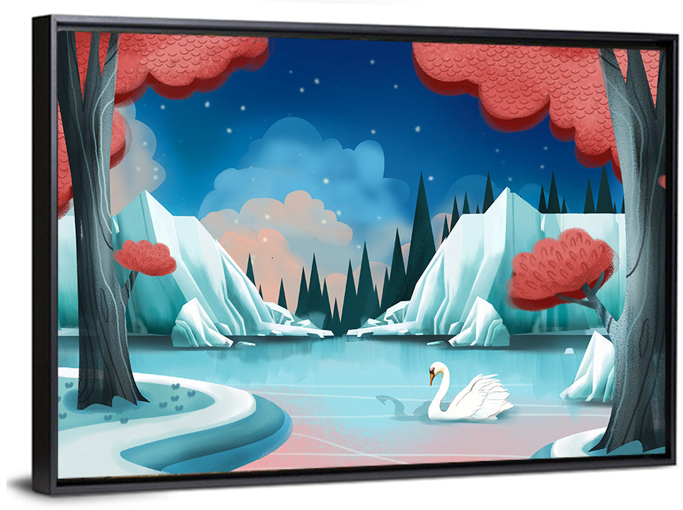Swan Lake Twilight Illustration Wall Art