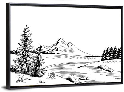 Pine, Peak and River Line Wall Art