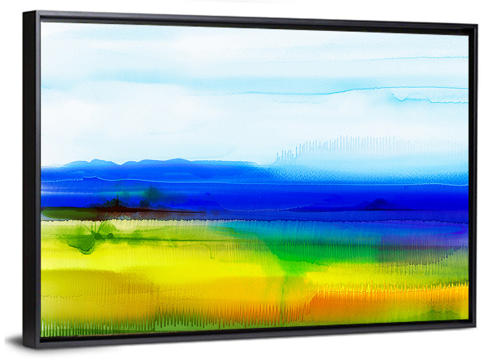 Watercolor Field with Mountains Wall Art