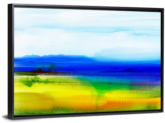 Watercolor Field with Mountains Wall Art