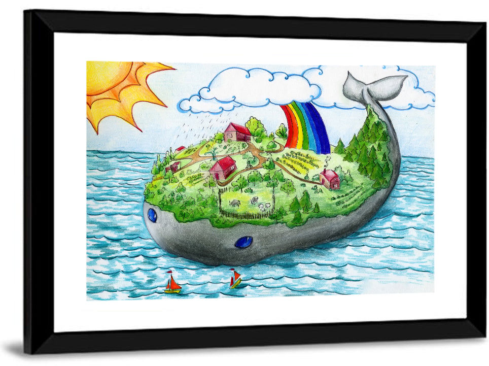 Whale Island Illustration Wall Art