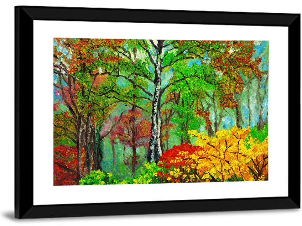 Vibrant Birch Forest Illustration Wall Art