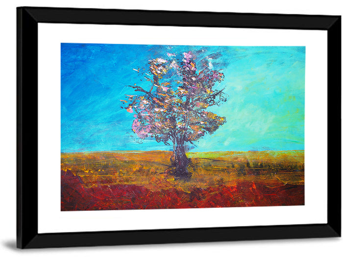Lone Tree Illustration Wall Art as a framed print