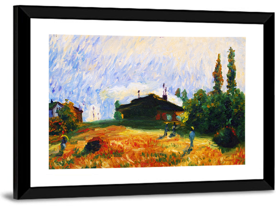 Sunlit Village Field Illustration Wall Art
