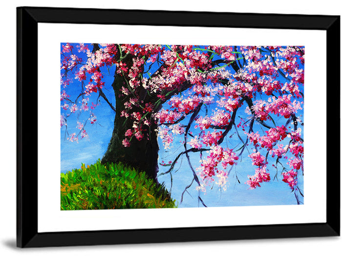 Spring Cherry Tree Illustration Wall Art as a framed print