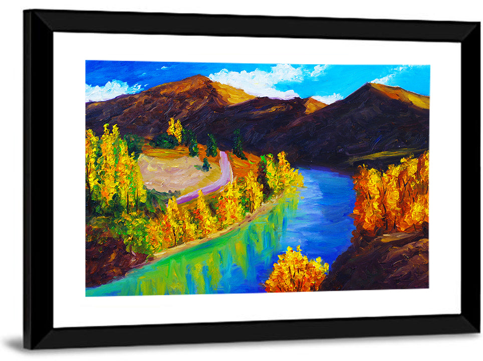 Autumn River Bend in the Mountains Wall Art