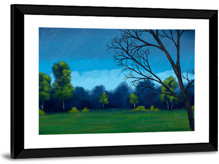 Rainy Park Meadow Wall Art as a framed print