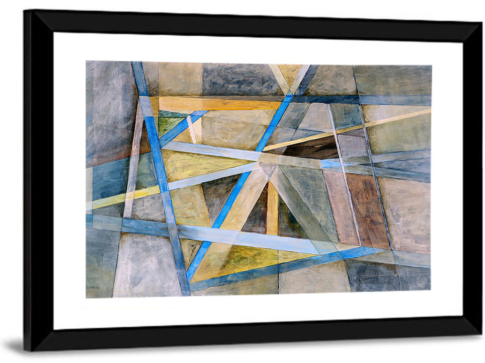 Blue and Gold Geometric Abstraction Wall Art
