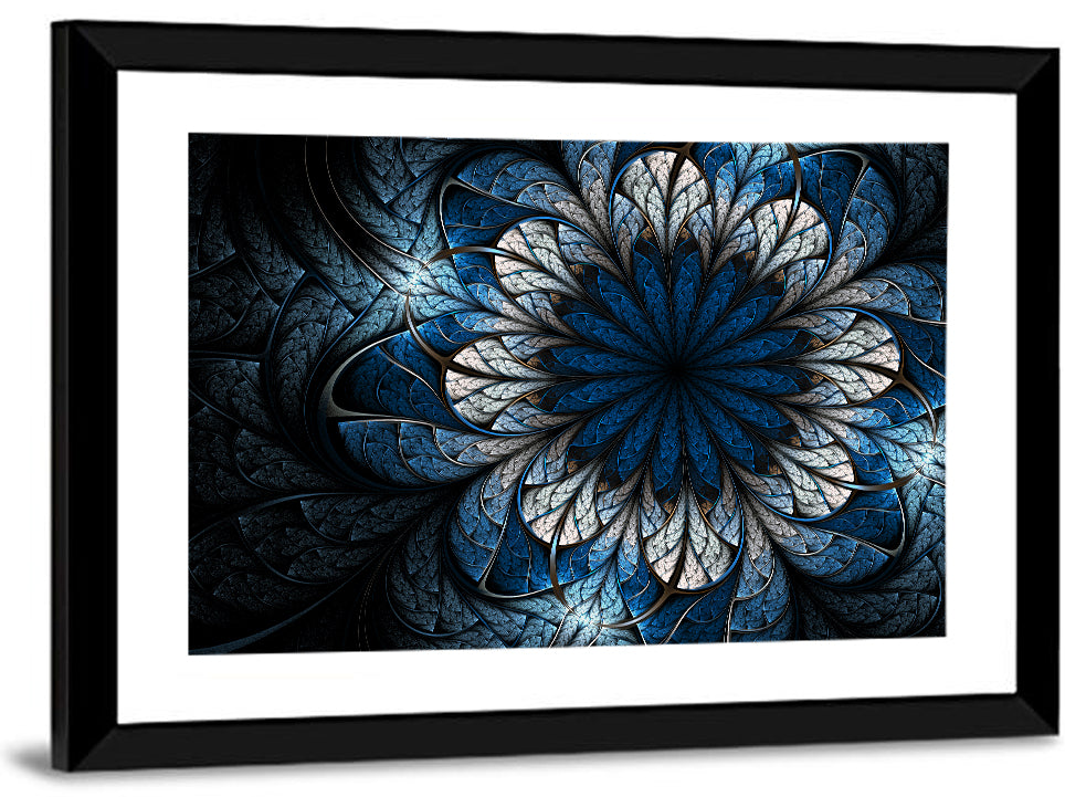 Blue Fractal Flower Wall Art