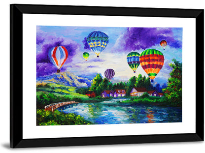 Vibrant Hot Air Balloons Over Lake Wall Art
