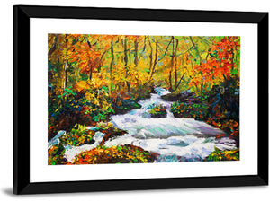 Autumn Forest Stream Illustration Wall Art