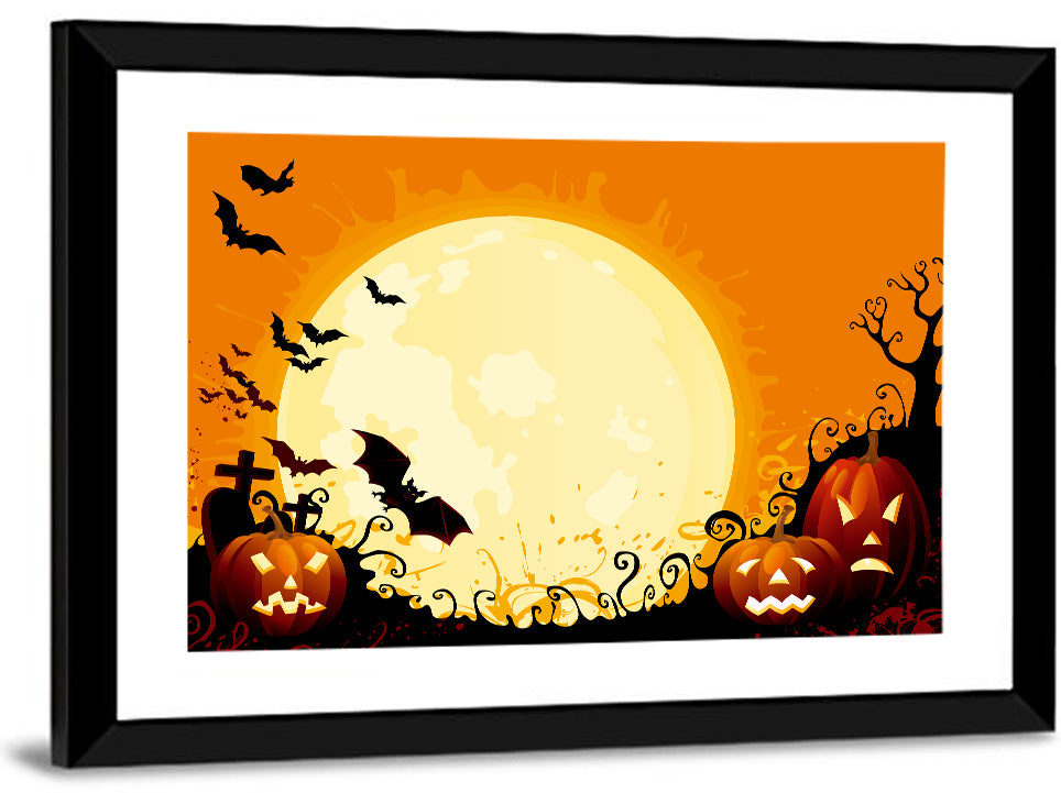Full Moon Halloween Illustration Wall Art