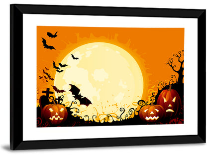 Full Moon Halloween Illustration Wall Art