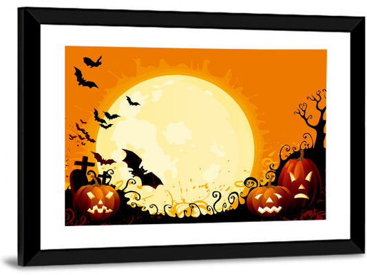 Full Moon Halloween Illustration Wall Art