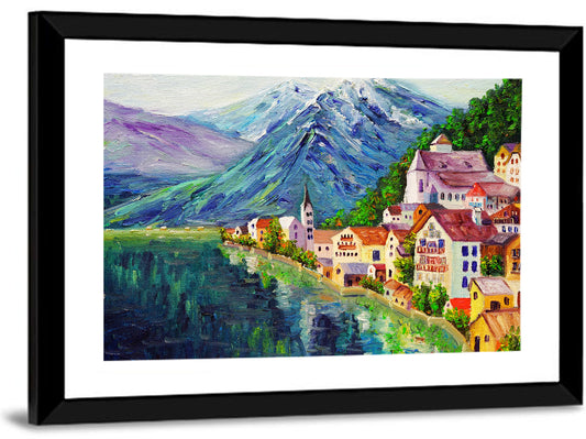 Hallstatt Lakeside Village Illustration Wall Art
