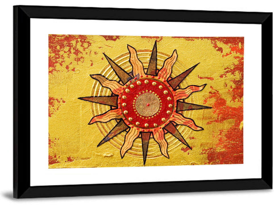 Golden Sunburst Mandala Wall Art