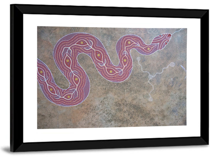 Indigenous Serpent Dot Painting Wall Art as a framed print