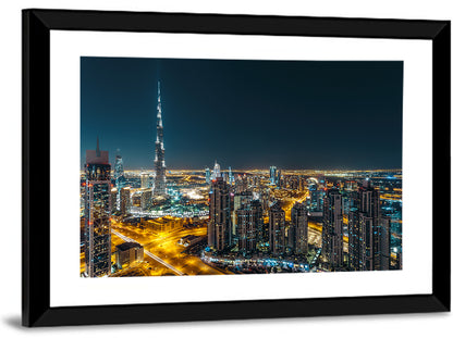 Dubai Night Skyline with Burj Khalifa Wall Art